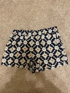 Anthropologie Blue Floral Tile-Print High-Waist Shorts